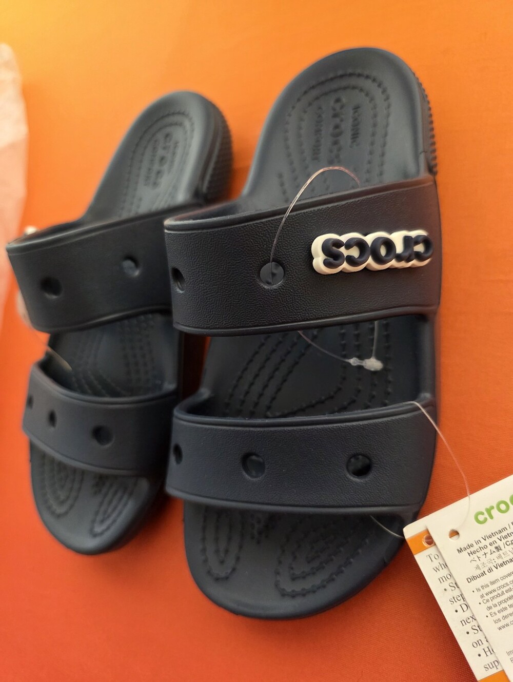 CROCS Navy Dual-Strap Slide Sandals with Logo Accent